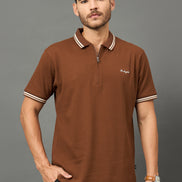 Club York Men Brown Polo neck T-Shirt