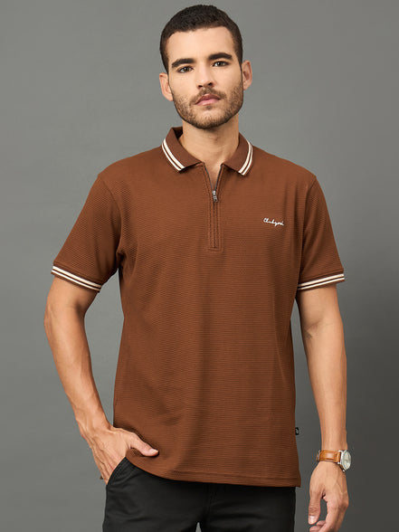 Club York Men Brown Polo neck T-Shirt