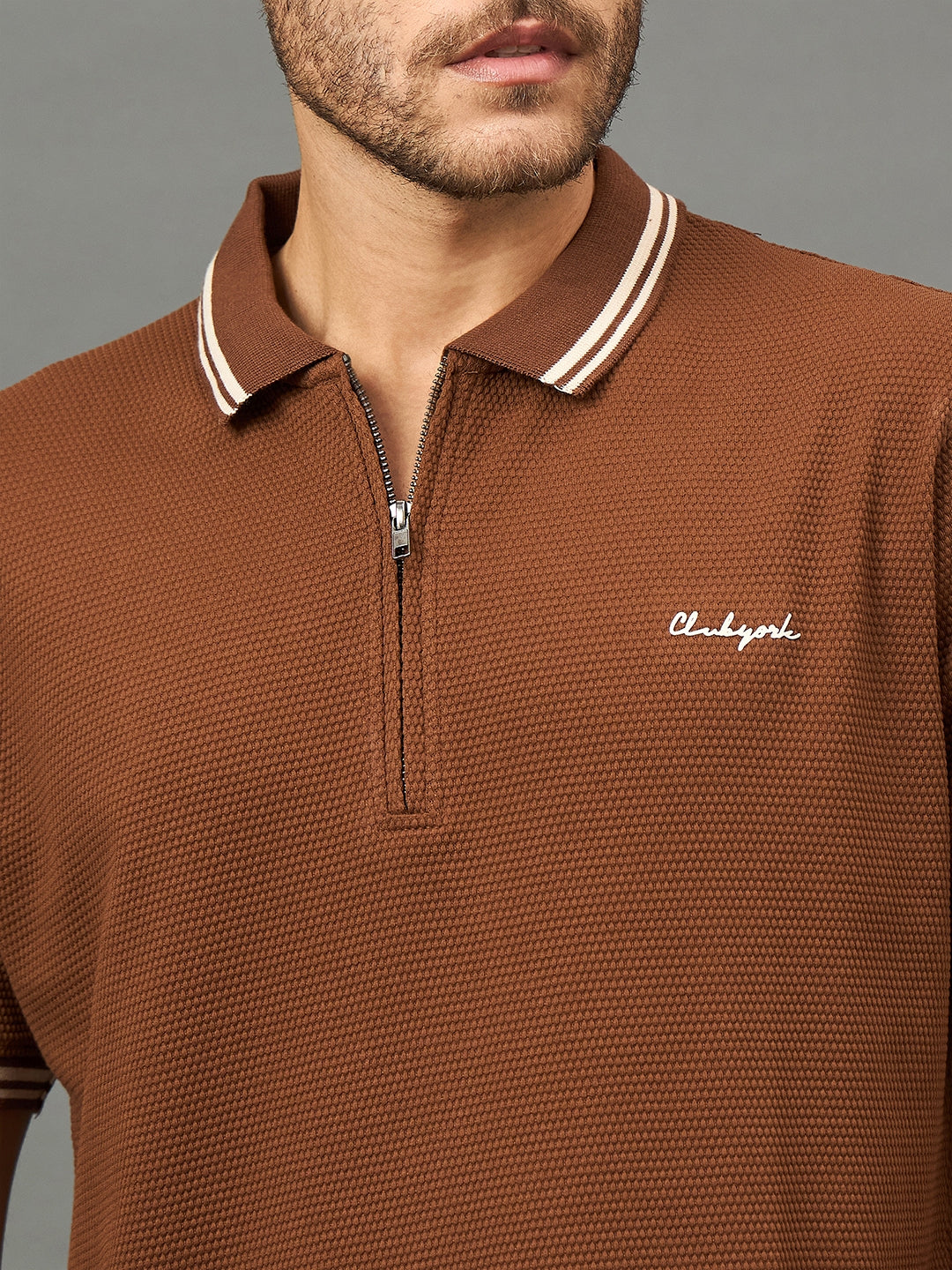 Club York Men Brown Polo neck T-Shirt