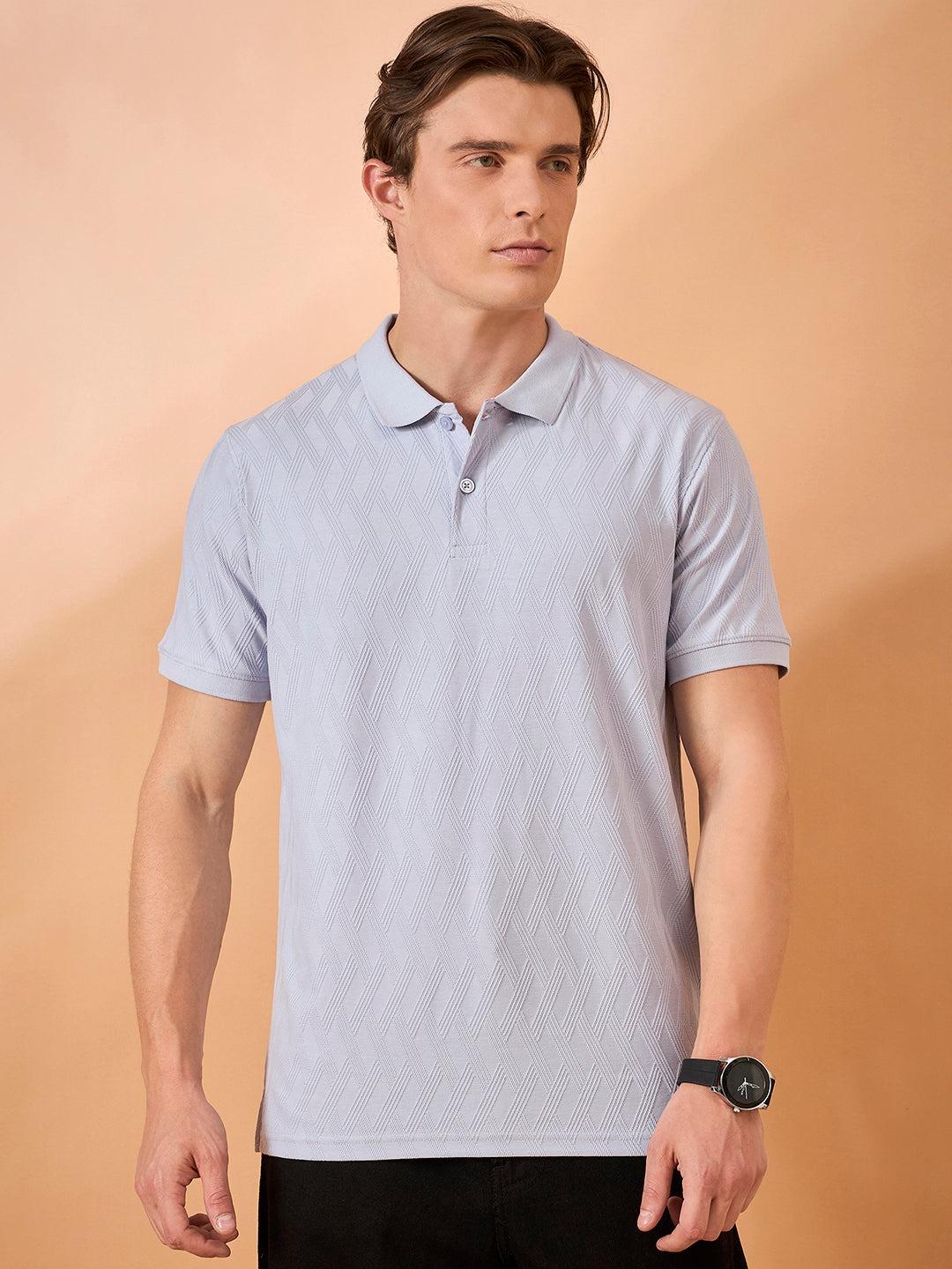 Men Lavender Check Regular Fit T-Shirt
