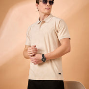 Men Beige Check Regular Fit T-Shirt