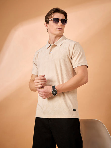 Men Beige Check Regular Fit T-Shirt