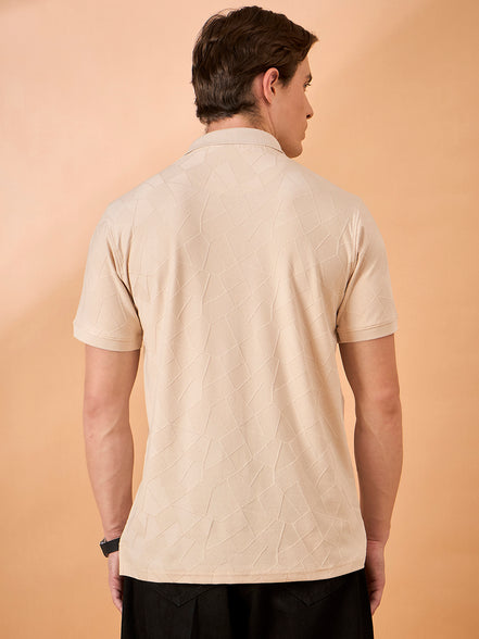 Men Beige Check Regular Fit T-Shirt