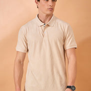 Men Beige Check Regular Fit T-Shirt