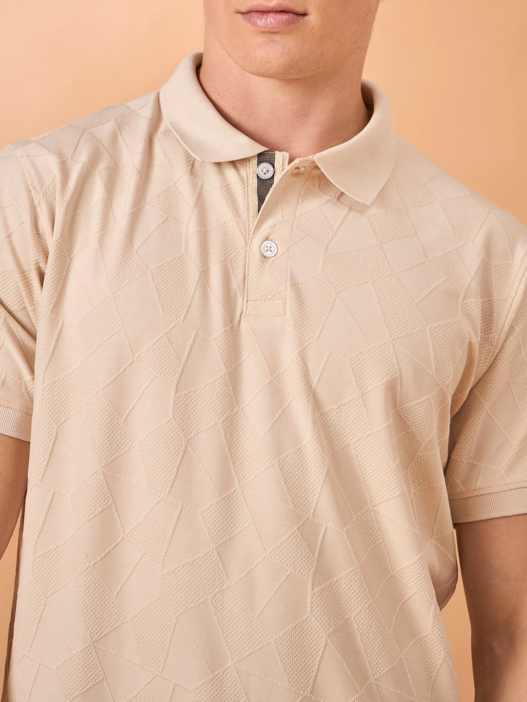 Men Beige Check Regular Fit T-Shirt