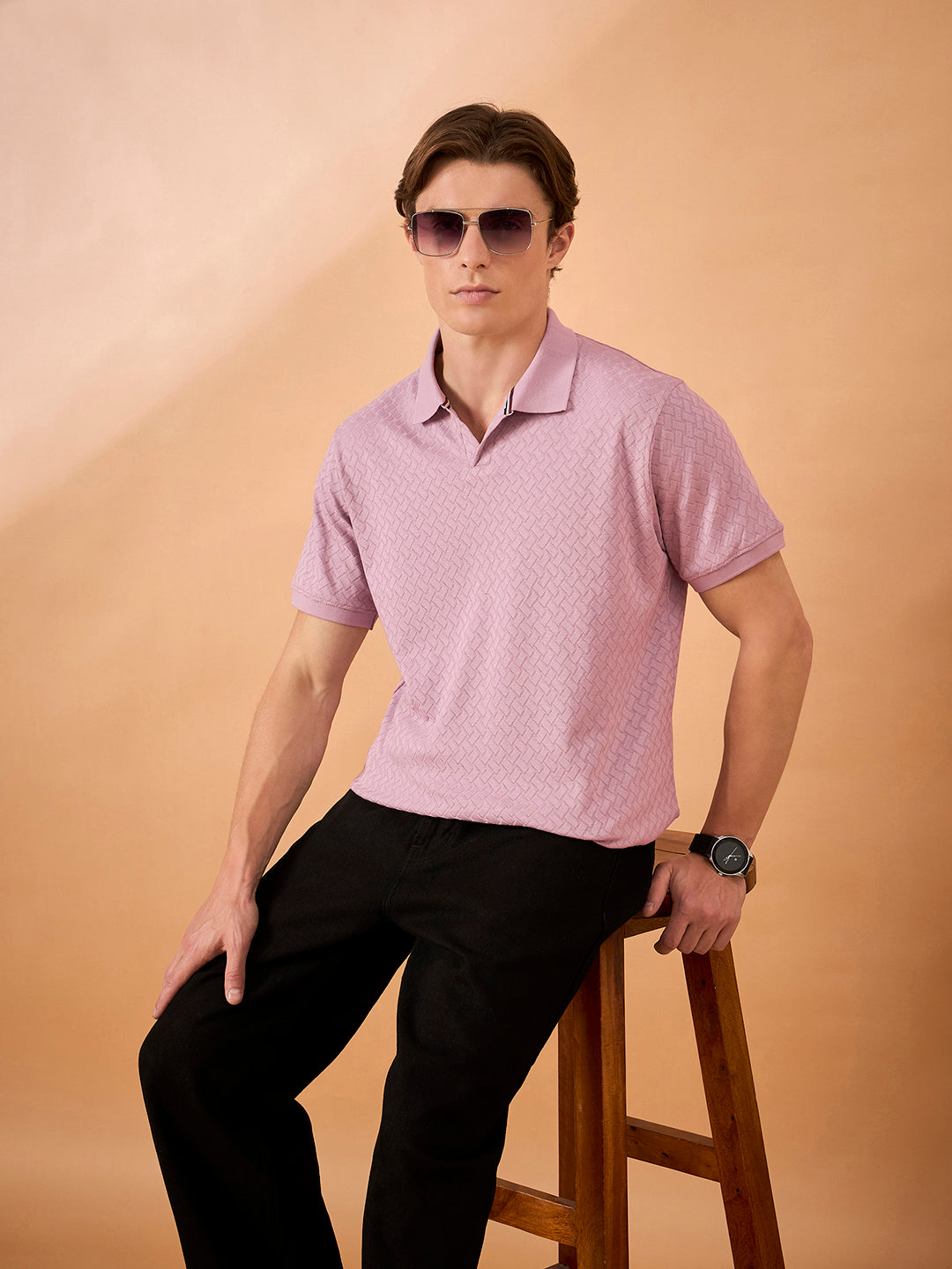 Men Light Onion Check Regular Fit T-Shirt