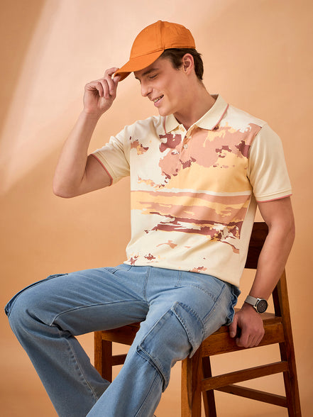 Men Off White Print Regular Fit T-Shirt