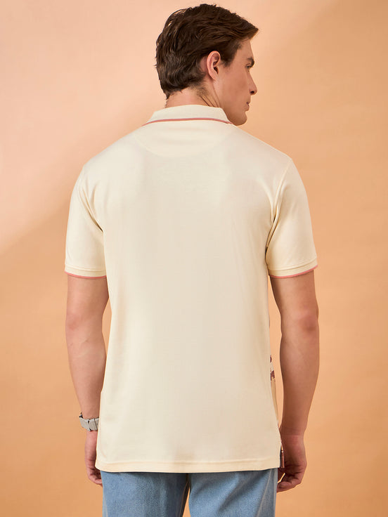 Men Off White Print Regular Fit T-Shirt