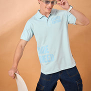 Men Sky Blue Print Regular Fit T-Shirt