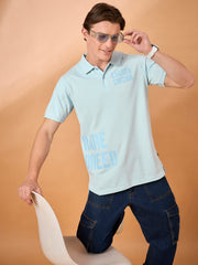 Men Sky Blue Print Regular Fit T-Shirt