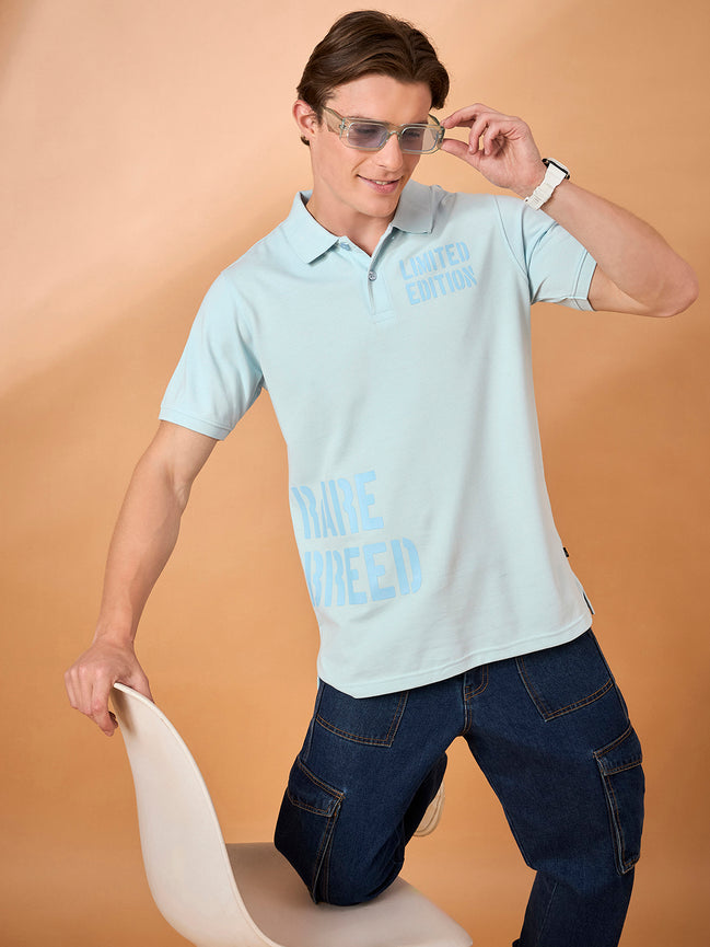 Men Sky Blue Print Regular Fit T-Shirt