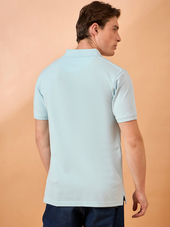 Men Sky Blue Print Regular Fit T-Shirt