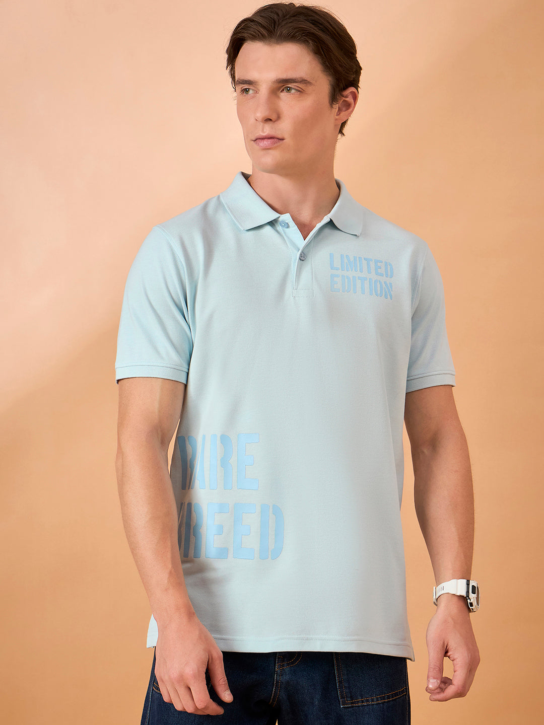 Men Sky Blue Print Regular Fit T-Shirt