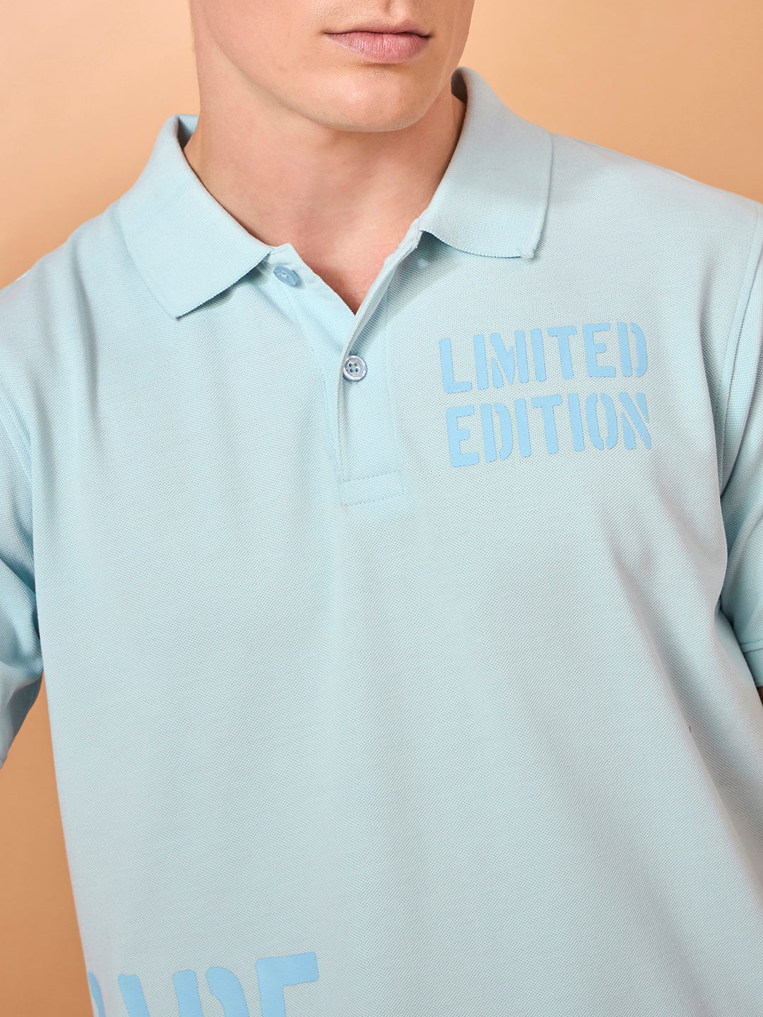 Men Sky Blue Print Regular Fit T-Shirt