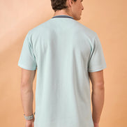 Men Sky Blue Striped Regular Fit T-Shirt