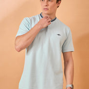 Men Sky Blue Striped Regular Fit T-Shirt