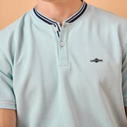 Men Sky Blue Striped Regular Fit T-Shirt