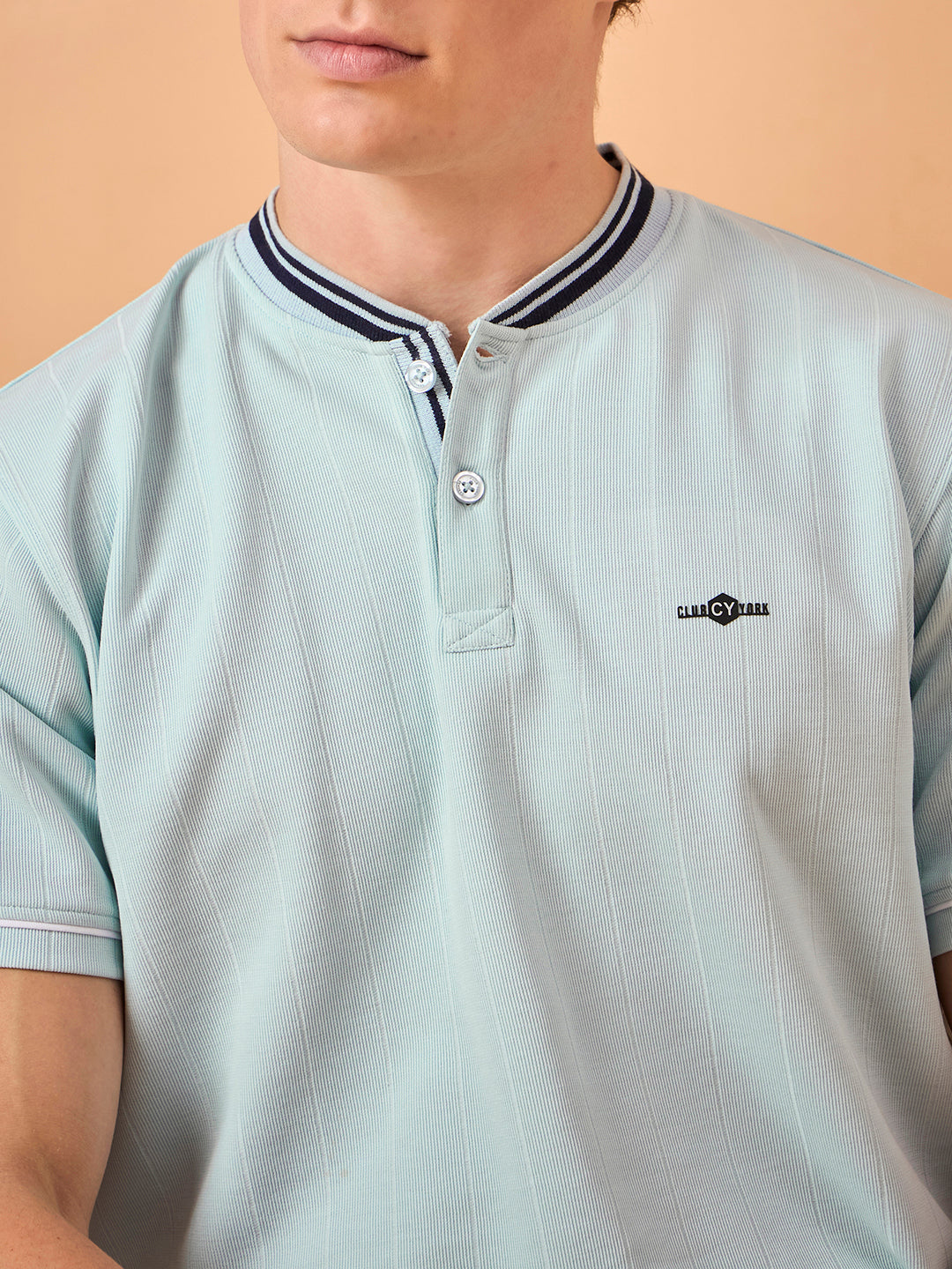 Men Sky Blue Striped Regular Fit T-Shirt