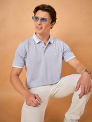 Men Lavender Solid Regular Fit T-Shirt