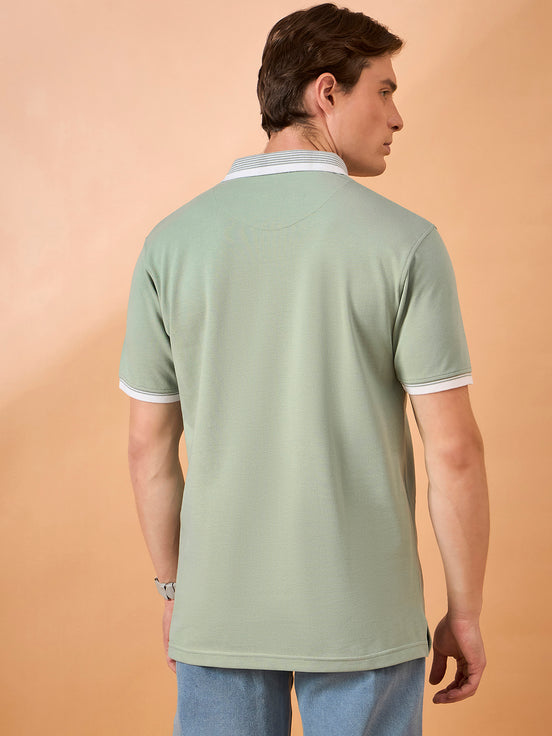 Men Green Solid Regular Fit T-Shirt
