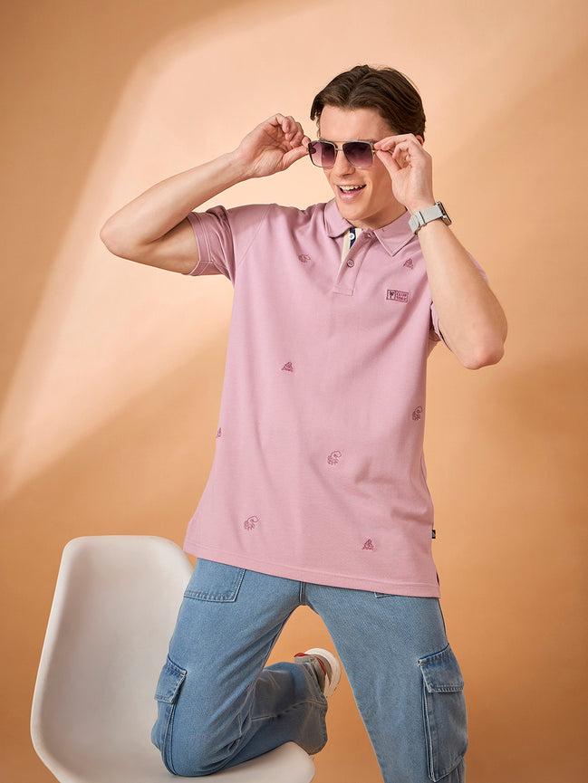 Men Light Onion Embroidery Regular Fit T-Shirt