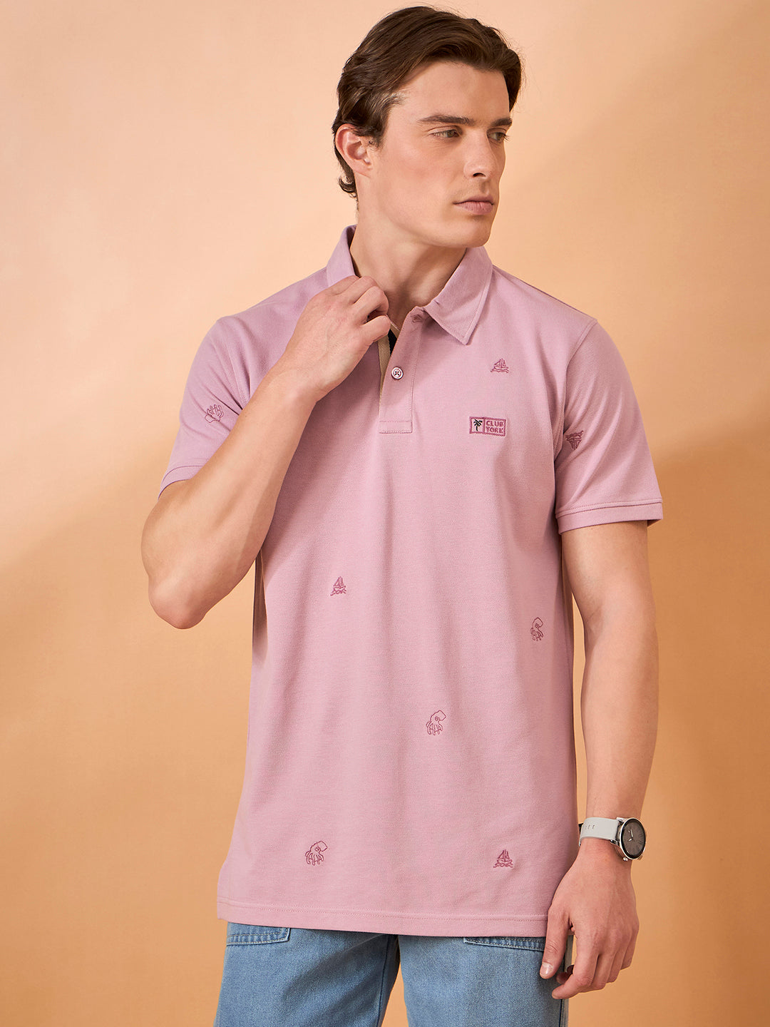 Men Light Onion Embroidery Regular Fit T-Shirt