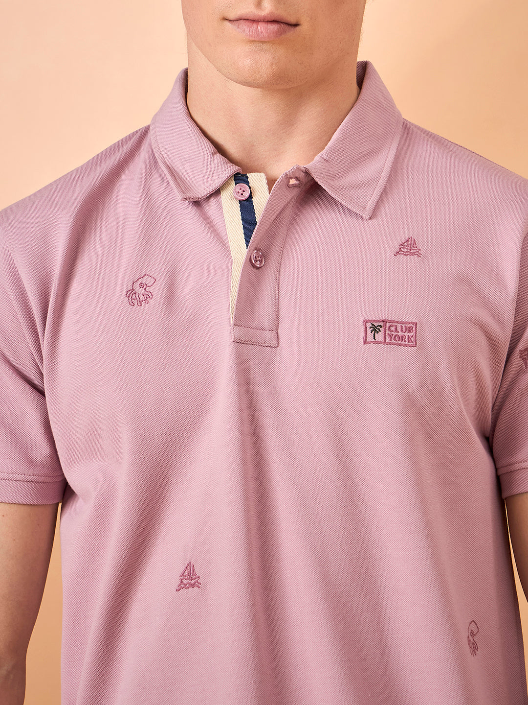 Men Light Onion Embroidery Regular Fit T-Shirt