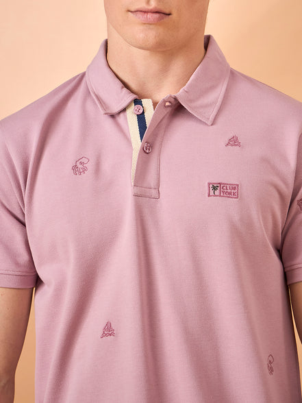 Men Light Onion Embroidery Regular Fit T-Shirt