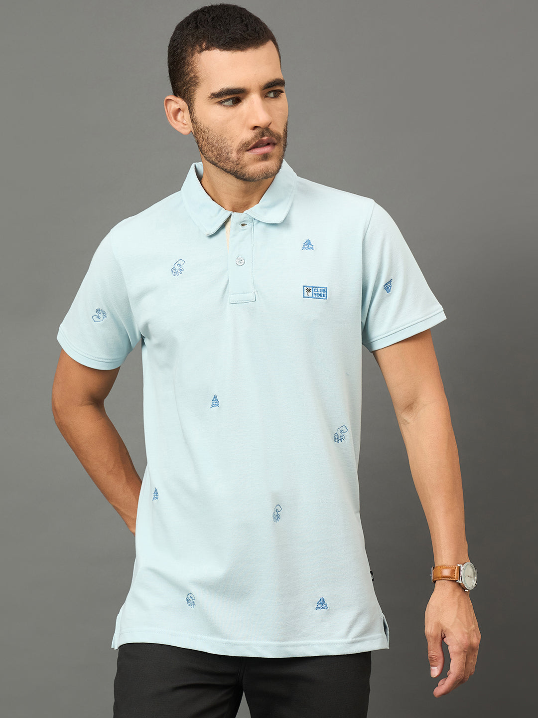 Club York Men Navy Polo neck T-Shirt