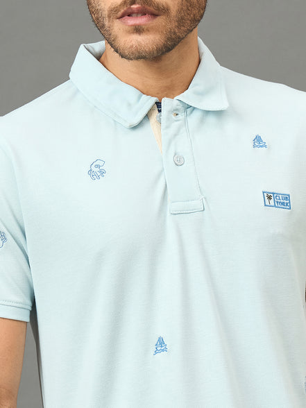 Club York Men Navy Polo neck T-Shirt
