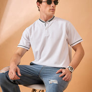 Men Off White Striped Regular Fit T-Shirt