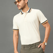 Club York Men Off White Polo neck T-Shirt