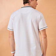 Men Off White Striped Regular Fit T-Shirt