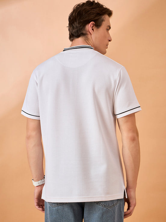 Men Off White Striped Regular Fit T-Shirt