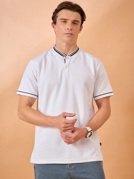 Men Off White Striped Regular Fit T-Shirt