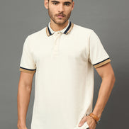 Club York Men Off White Polo neck T-Shirt