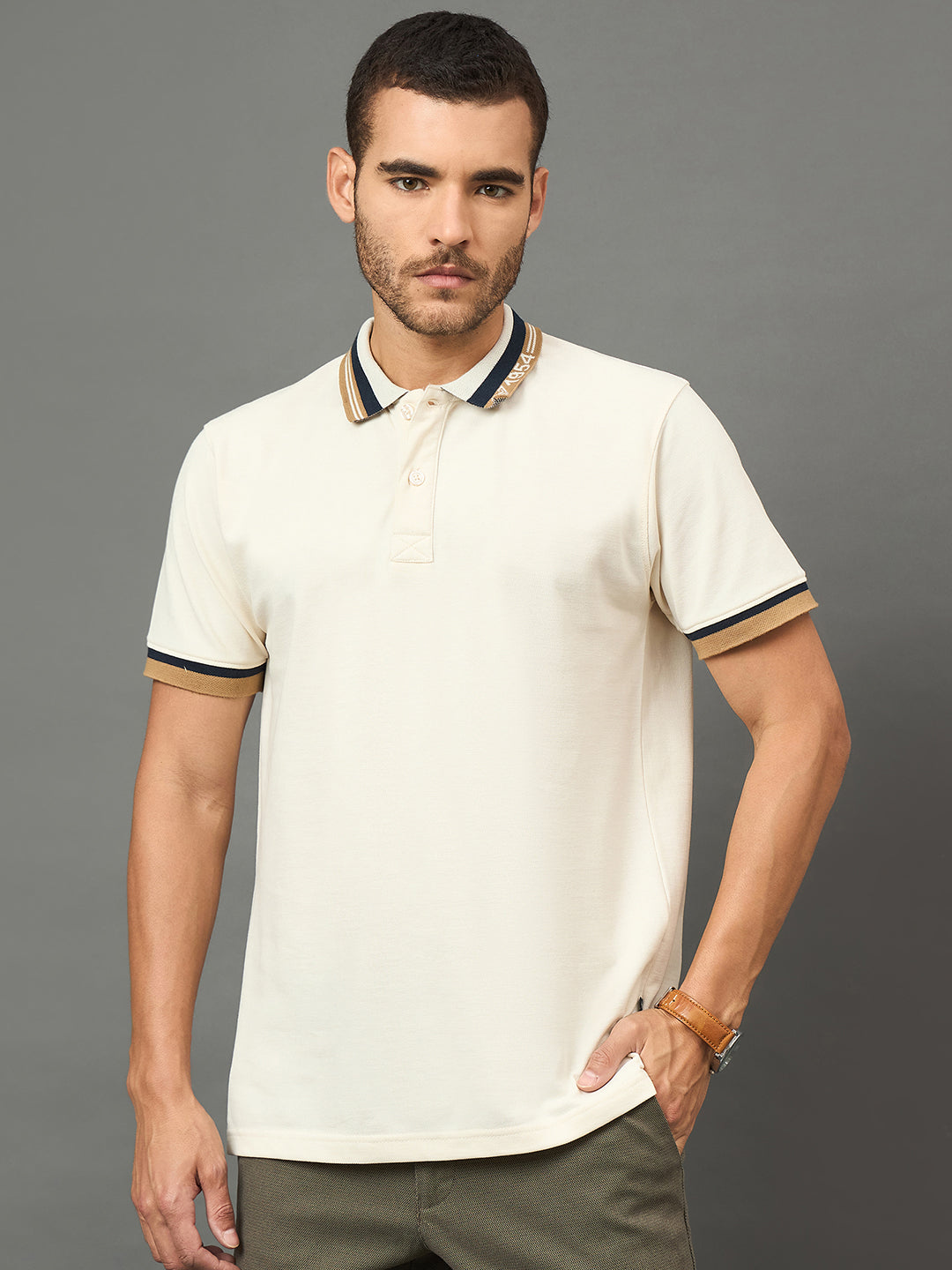 Club York Men Off White Polo neck T-Shirt