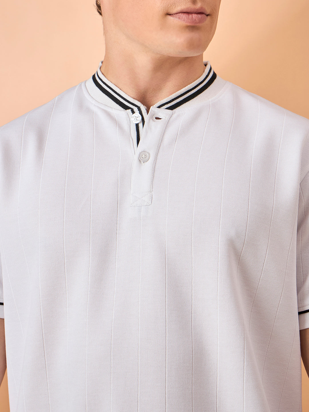 Men Off White Striped Regular Fit T-Shirt