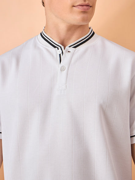 Men Off White Striped Regular Fit T-Shirt