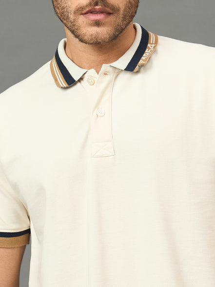 Club York Men Off White Polo neck T-Shirt