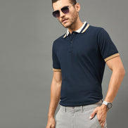 Club York Men Navy Polo neck T-Shirt