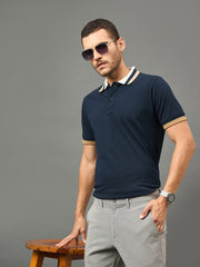 Club York Men Navy Polo neck T-Shirt