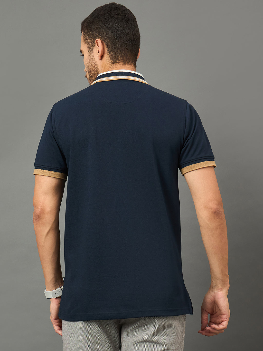 Club York Men Navy Polo neck T-Shirt