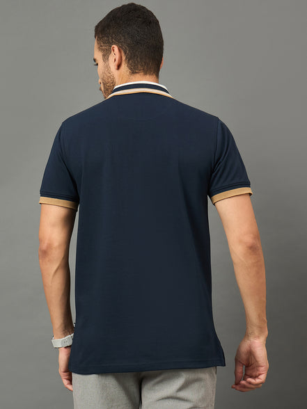 Club York Men Navy Polo neck T-Shirt