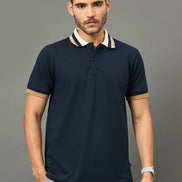 Club York Men Navy Polo neck T-Shirt