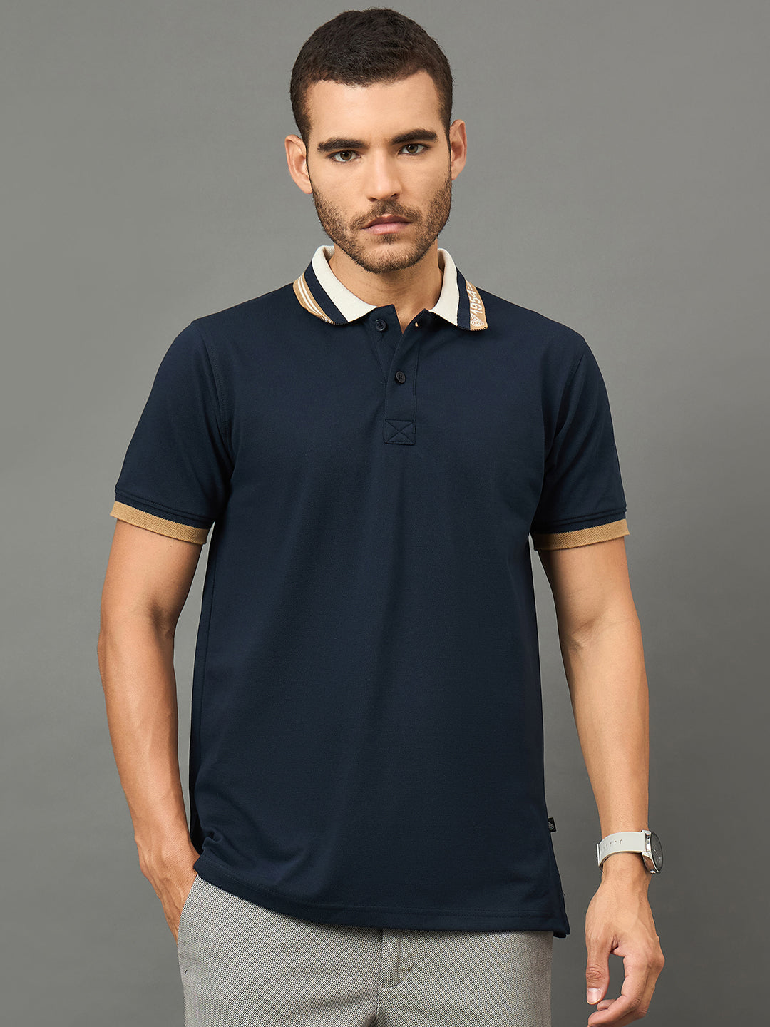 Club York Men Navy Polo neck T-Shirt