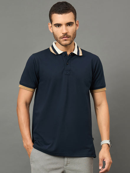 Club York Men Navy Polo neck T-Shirt