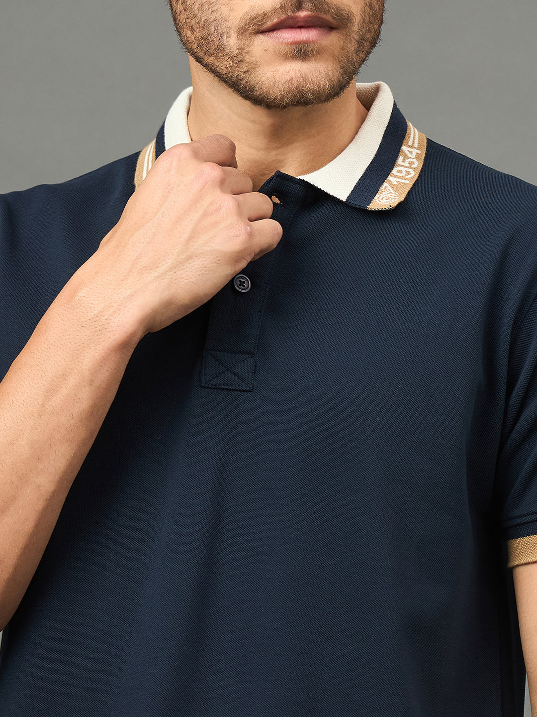 Club York Men Navy Polo neck T-Shirt