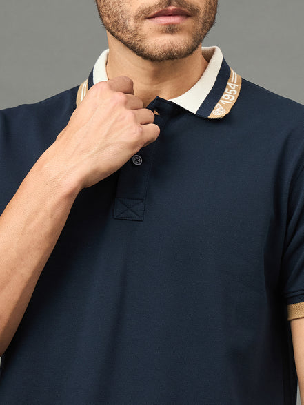 Club York Men Navy Polo neck T-Shirt