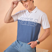 Men White Blue Print Regular Fit T-Shirt